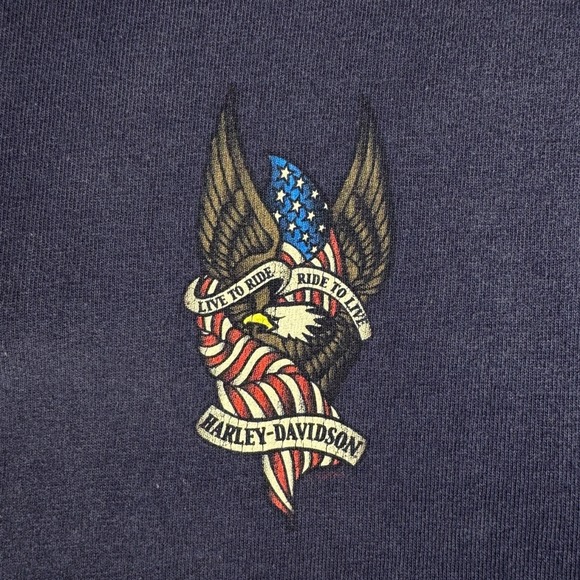 Harley Davidson Eagle Graphic Henley Shirt Live To Ride Navy Men's L - Picture 2 of 8